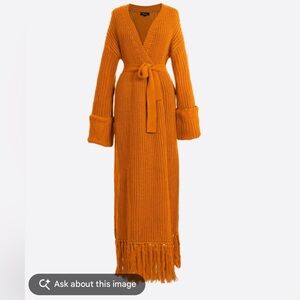 Hanifa Orange Chunky Knit Wrap Maxi Dress with Fringe